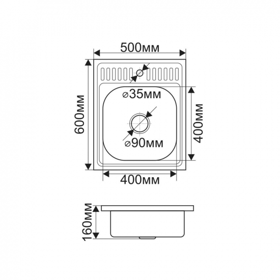 Мойка для кухни MELANA 5060 500х600x0,4 мм накладная, нержавеющая сталь