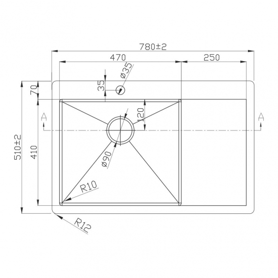 Мойка для кухни MELANA ProfLine D7851HB-L 780х510x3 мм левая, графит