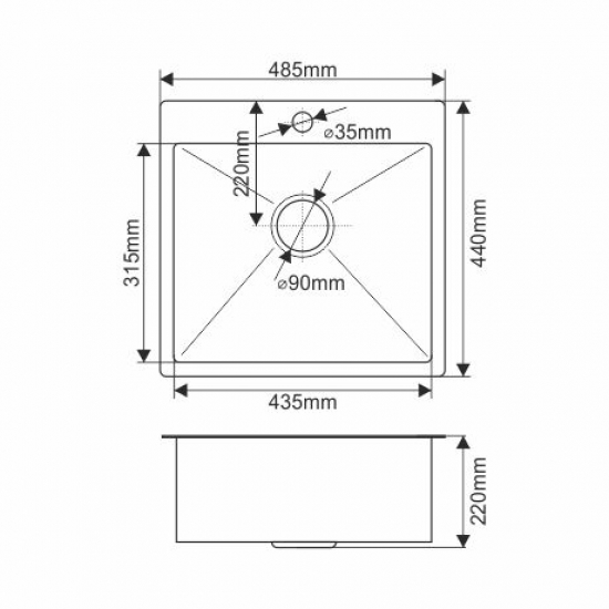 Мойка для кухни MELANA ProfLine H48544 485х440x3 мм, с коландером, сатин