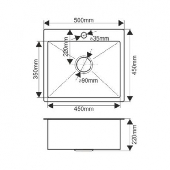 Мойка для кухни MELANA ProfLine H5045 500х450x3 мм, с коландером, сатин