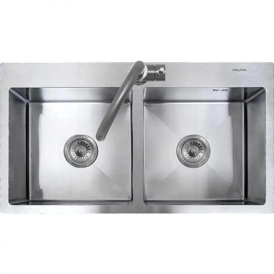 Мойка для кухни MELANA ProfLine RS8045H 800х450x3 мм двухчашевая, сатин