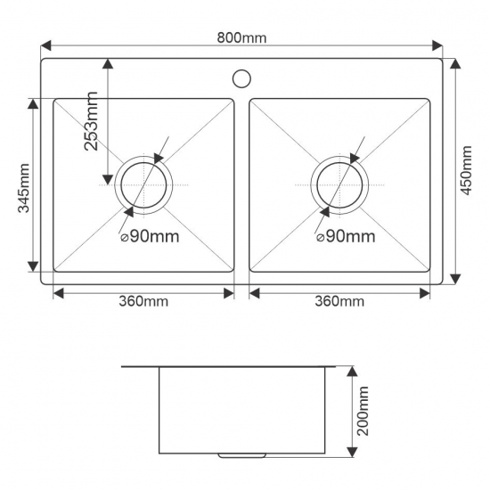 Мойка для кухни MELANA ProfLine RS8045H 800х450x3 мм двухчашевая, сатин