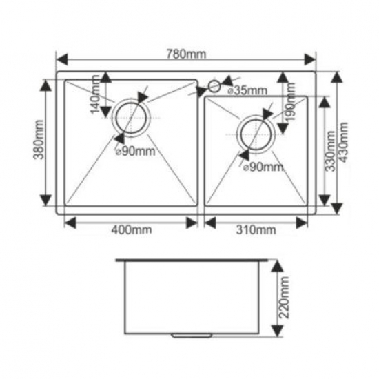 Мойка для кухни MELANA ProfLine S7843HB 780х430x3 мм двухчашевая, графит