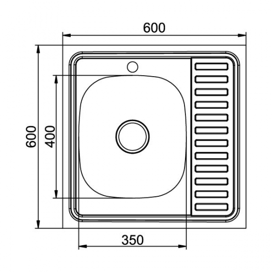 Мойка для кухни MIXLINE 600х600x0,6 мм накладная левая, нержавеющая сталь