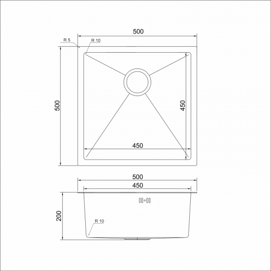Мойка для кухни MIXLINE PRO 500х500x3 мм подстольная, сатин