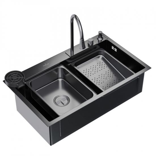 Мойка для кухни MIXLINE PRO 750х460x3 мм настольная с дозатором, смесителем, омывателем, графит
