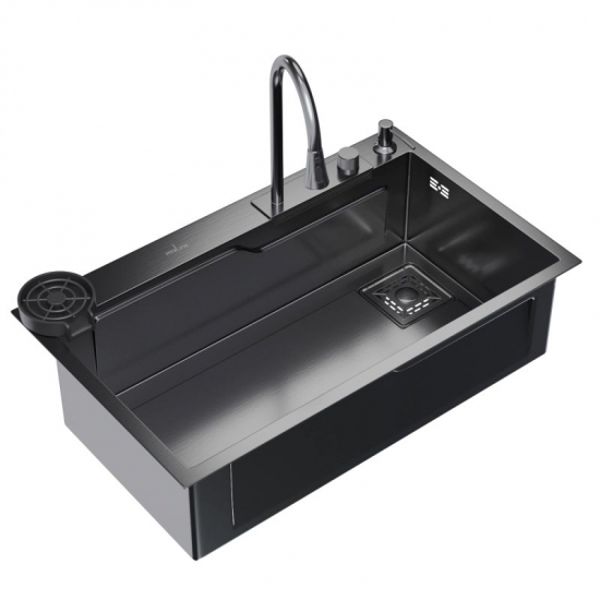 Мойка для кухни MIXLINE PRO 750х460x3 мм настольная с дозатором, смесителем, омывателем, графит