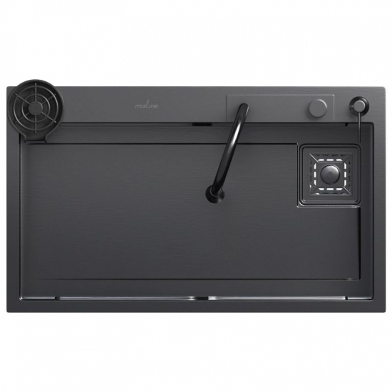 Мойка для кухни MIXLINE PRO 750х460x3 мм настольная с дозатором, смесителем, омывателем, графит