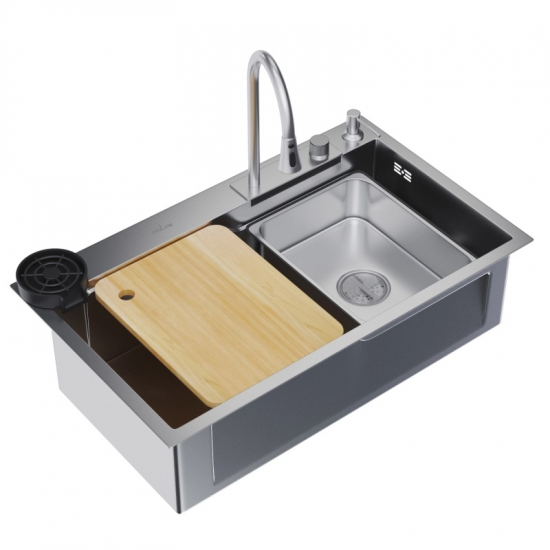 Мойка для кухни MIXLINE PRO 750х460x3 мм настольная с дозатором, смесителем, омывателем, сатин