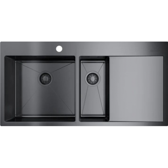 Мойка для кухни OMOIKIRI Akisame 100-2-L GM двухчашевая 1000х510x1,2 мм, левая, воронёная сталь