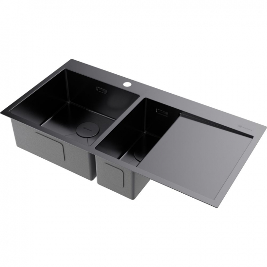 Мойка для кухни OMOIKIRI Akisame 100-2-L GM двухчашевая 1000х510x1,2 мм, левая, воронёная сталь