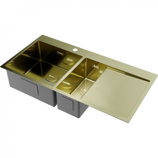 Мойка для кухни OMOIKIRI Akisame 100-2-L LG двухчашевая 1000х510x1,2 мм, левая, золото