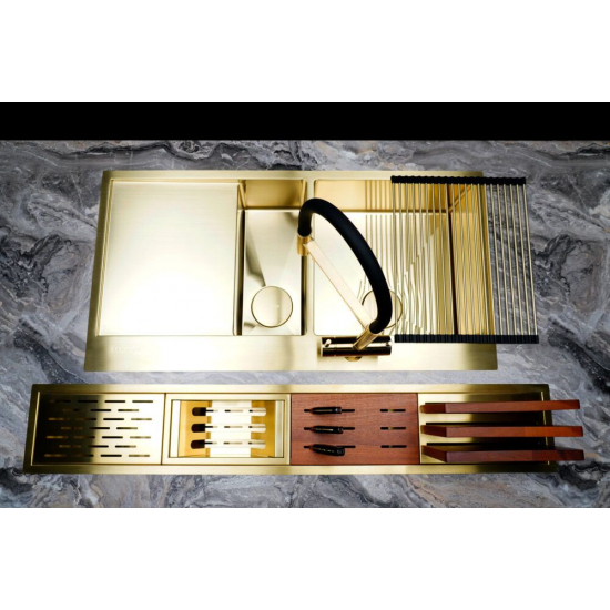 Мойка для кухни OMOIKIRI Akisame 100-2-L LG двухчашевая 1000х510x1,2 мм, левая, золото