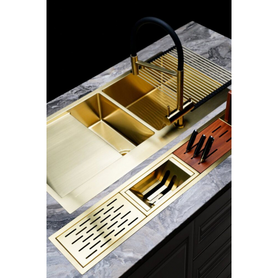 Мойка для кухни OMOIKIRI Akisame 100-2-L LG двухчашевая 1000х510x1,2 мм, левая, золото