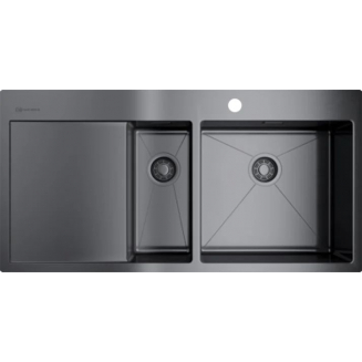 Мойка для кухни OMOIKIRI Akisame 100-2-R GM двухчашевая 1000х510x1,2 мм, правая, воронёная сталь