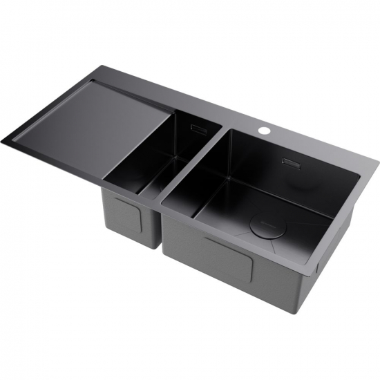 Мойка для кухни OMOIKIRI Akisame 100-2-R GM двухчашевая 1000х510x1,2 мм, правая, воронёная сталь