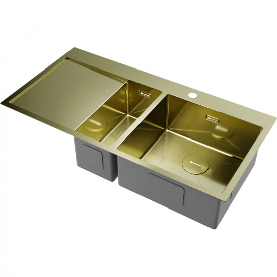 Мойка для кухни OMOIKIRI Akisame 100-2-R LG двухчашевая 1000х510x1,2 мм, правая, золото