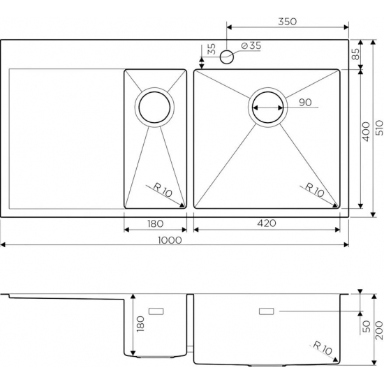 Мойка для кухни OMOIKIRI Akisame 100-2-R LG двухчашевая 1000х510x1,2 мм, правая, золото