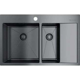 Мойка для кухни OMOIKIRI Akisame 78-2-L GM двухчашевая 780х510x1,2 мм, левая, воронёная сталь