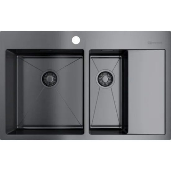 Мойка для кухни OMOIKIRI Akisame 78-2-L GM двухчашевая 780х510x1,2 мм, левая, воронёная сталь