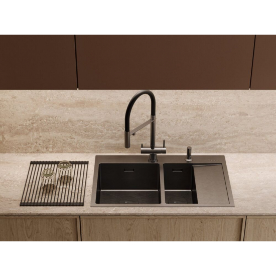 Мойка для кухни OMOIKIRI Akisame 78-2-L GM двухчашевая 780х510x1,2 мм, левая, воронёная сталь