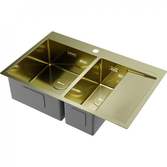 Мойка для кухни OMOIKIRI Akisame 78-2-L LG двухчашевая 780х510x1,2 мм, левая, золото