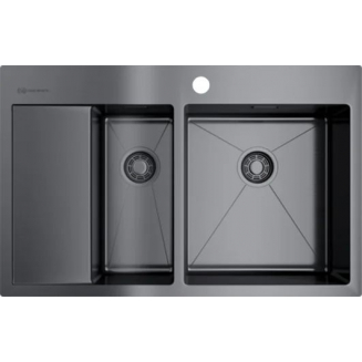 Мойка для кухни OMOIKIRI Akisame 78-2-R GM двухчашевая 780х510x1,2 мм, правая, воронёная сталь