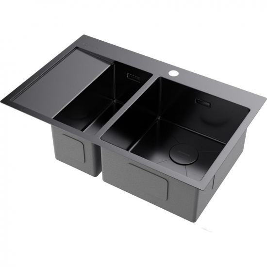 Мойка для кухни OMOIKIRI Akisame 78-2-R GM двухчашевая 780х510x1,2 мм, правая, воронёная сталь