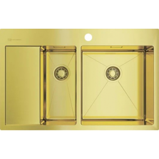 Мойка для кухни OMOIKIRI Akisame 78-2-R LG двухчашевая 780х510x1,2 мм, правая, золото