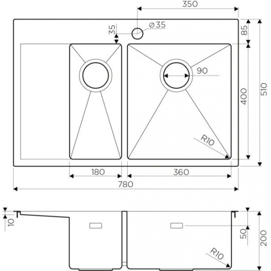 Мойка для кухни OMOIKIRI Akisame 78-2-R LG двухчашевая 780х510x1,2 мм, правая, золото