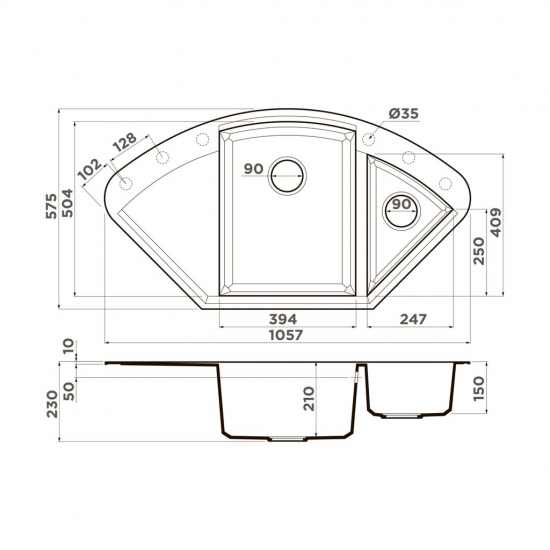 Мойка для кухни OMOIKIRI Sakaime 105C 1.5 чаши+крыло 1057х575 мм угловая, шампань