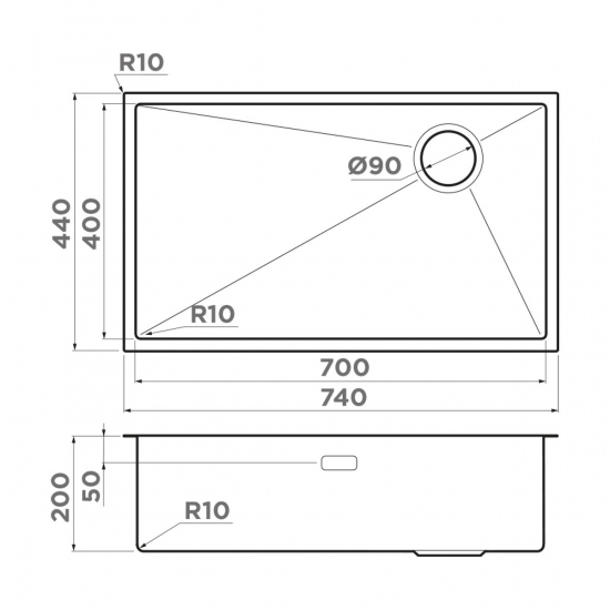 Мойка для кухни OMOIKIRI Taki 74-U/IF Side GB 740х440x1,2 мм, графит