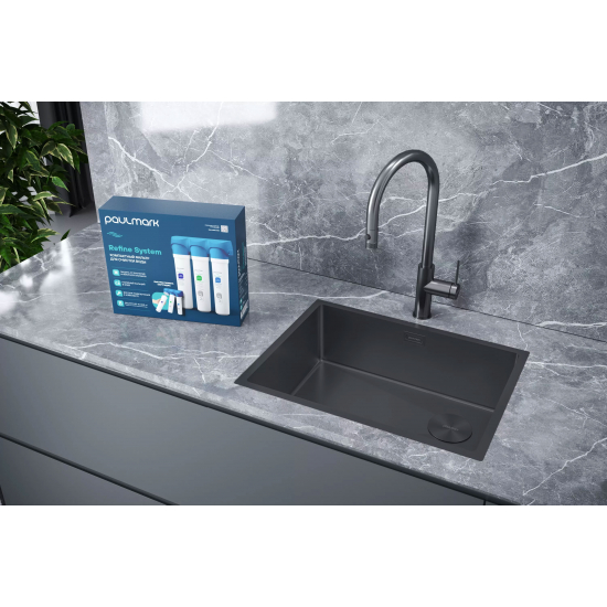 Мойка для кухни PAULMARK Next-Skew 58 UNI 580х440x1,2 мм, матовый серый