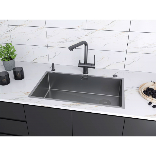 Мойка для кухни PAULMARK Next-Skew 74 UNI 740х440x1,2 мм, матовый серый