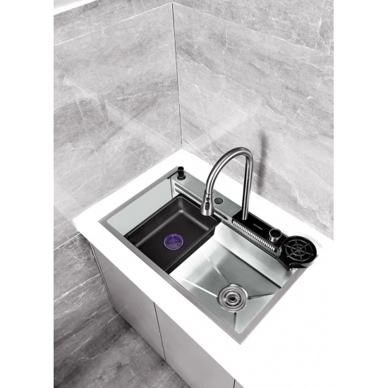 Мойка для кухни ПРОФСАН PSM-9944S 750х458x0,8 мм с дозатором, смесителем, омывателем