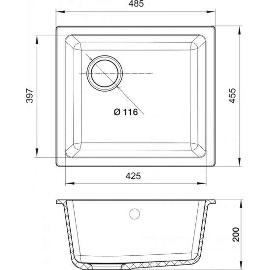 Мойка для кухни RIVELATO Berkana 45 485х455 мм кварцевая, grigio metallizzato