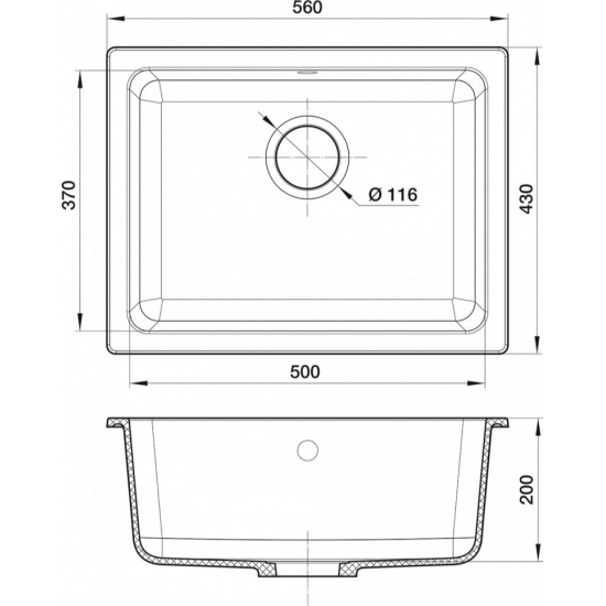 Мойка для кухни RIVELATO Berkana 50 560х430 мм кварцевая, antracite