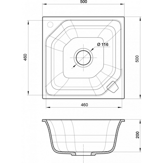 Мойка для кухни RIVELATO Locus 50 500х500 мм кварцевая, nero