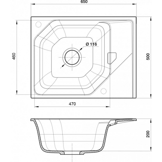 Мойка для кухни RIVELATO Locus 65 с крылом 650х500 мм кварцевая, brina