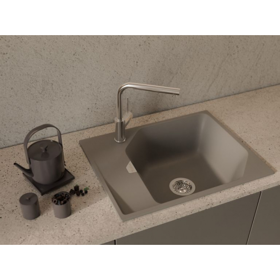 Мойка для кухни RIVELATO Locus 65 с крылом 650х500 мм кварцевая, grigio metallizzato