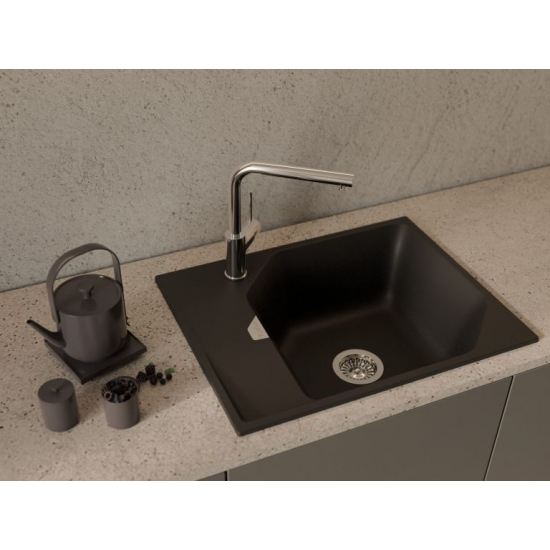 Мойка для кухни RIVELATO Locus 65 с крылом 650х500 мм кварцевая, nero