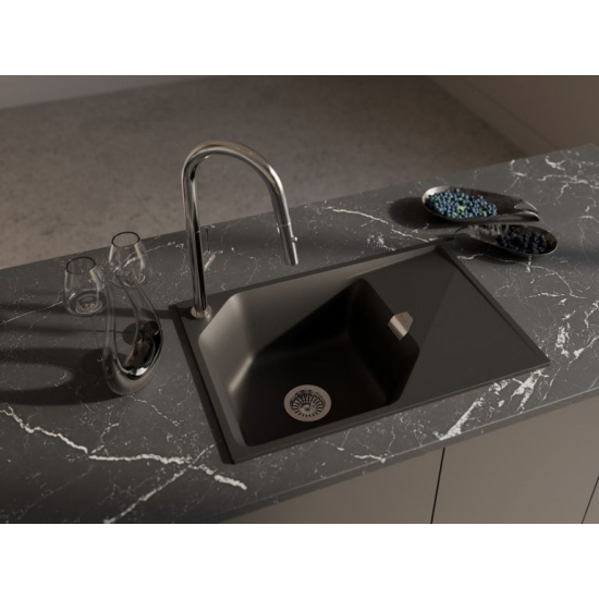 Мойка для кухни RIVELATO Locus 75 с крылом 750х500 мм кварцевая, nero