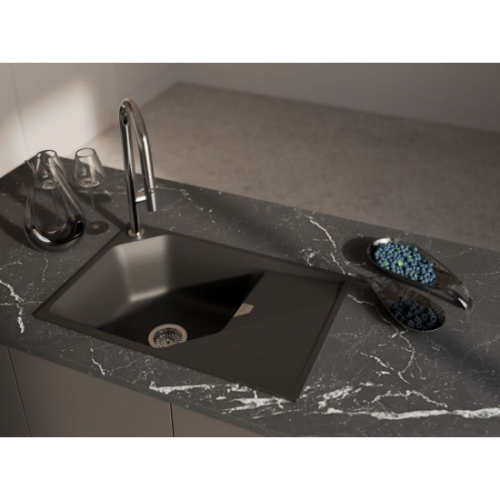 Мойка для кухни RIVELATO Locus 75 с крылом 750х500 мм кварцевая, nero