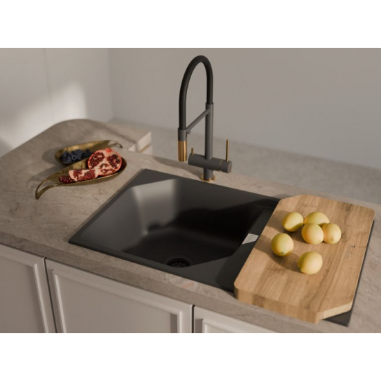 Мойка для кухни RIVELATO Locus 85 с крылом 850х500 мм кварцевая, antracite