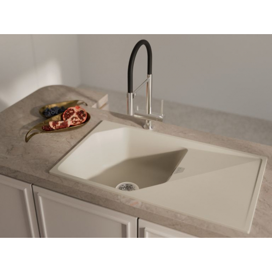 Мойка для кухни RIVELATO Locus 85 с крылом 850х500 мм кварцевая, beige scuro