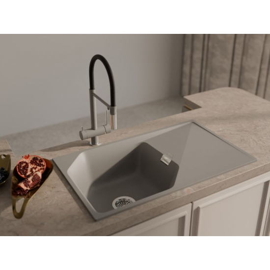 Мойка для кухни RIVELATO Locus 85 с крылом 850х500 мм кварцевая, grigio metallizzato