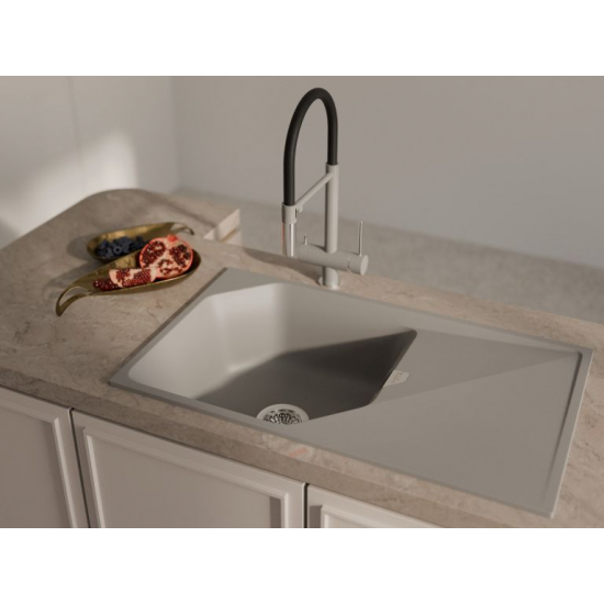 Мойка для кухни RIVELATO Locus 85 с крылом 850х500 мм кварцевая, grigio metallizzato