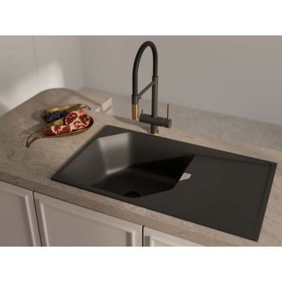Мойка для кухни RIVELATO Locus 85 с крылом 850х500 мм кварцевая, nero