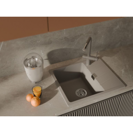 Мойка для кухни RIVELATO Raum 58 с крылом 580х500 мм кварцевая, grigio metallizzato