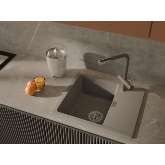 Мойка для кухни RIVELATO Raum 58 с крылом 580х500 мм кварцевая, grigio metallizzato